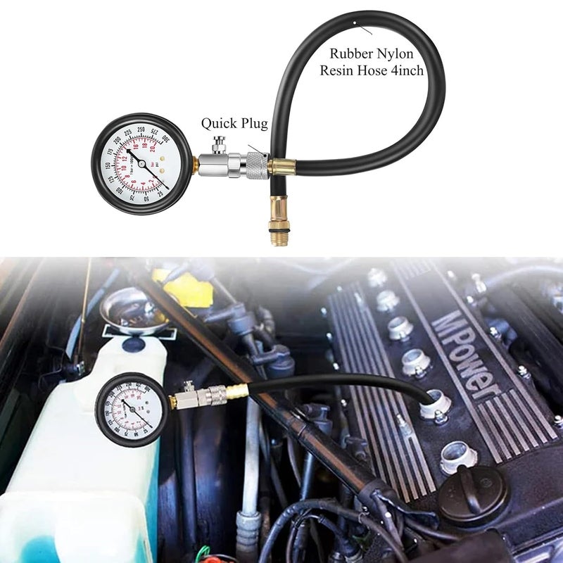TONZACK طقم اختبار ضغط السيارات، اختبار ضغط قياسي للبنزين 0-20 بار و 0-300 psi، جهاز اختبار ضغط السيارات لاختبار ضغط المحرك قياس M10 M12 M14 M18 - Image 3